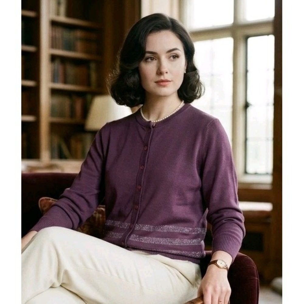 Vintage Givenchy Sport Women Button Down Classic Plum Qiana Cardigan Old Money